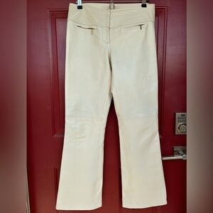CACHE’ s6 LEATHER like new cream 💯leather pants Lined in satin polyester-LUX!